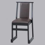 スリム木製背もたれ付椅子　43cmレザーダークブラウン