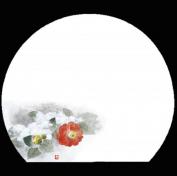 半月尺3雲竜和紙マット　冬景色(雪のかぶった椿)(12～2月)