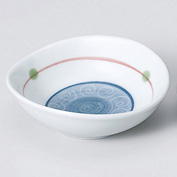 呉須渦巻紅線楕円豆皿(Z612)