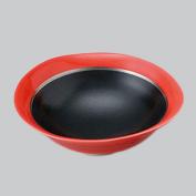 赤釉掛分黒銀線変型多用鉢