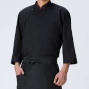 調理シャツ七分袖　黒/エンジ