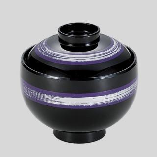 浄土椀　黒紫帯銀かすり