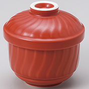 赤釉菊割段付蒸碗(Z071)