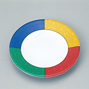5寸丸皿　赤、グリーン、ブルー、黄